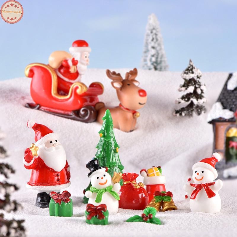 บ้านมินิเรซิ่นคริสต์มาส Santa Snowman ตุ๊กตา Micro ภูมิทัศน์รุ่น Diy Miniature Garden ตุ๊กตาปีใหม่เครื่องประดับตกแต่งบ้าน TH