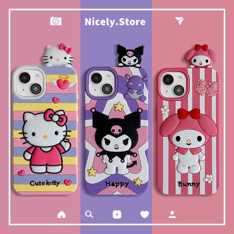 SANRIO น่ารักsanrio HelloKitty Kuromi Melodyซิลิโคนเคสโทรศัพท์สําหรับiPhone 16 15 14 13 12 Pro Max 11 15Plus 16Promax Anti-drop Soft Cover