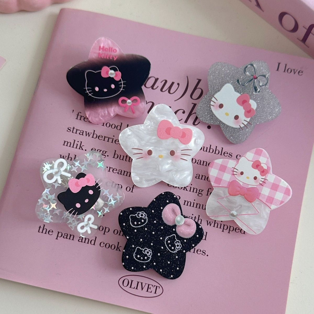 น่ารัก HelloKitty กิ๊บติดผมดาวห้าแฉกสาวคลิปหน้าม้าการ์ตูนเครื่องประดับผมแฟชั่น