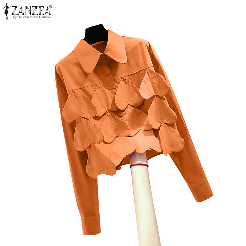 Zanzea ผู้หญิงวินเทจแฟชั่น Burnout Patchwork แขนยาว Love Burns ดอกไม้เสื้อ