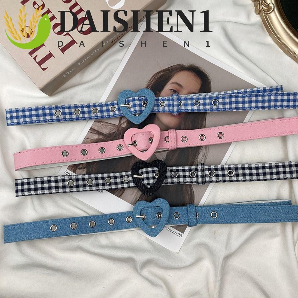 ดาishen1 ผู้หญิงเข็มขัดเอวสีทึบอารมณ์หวานแฟชั่นการออกแบบตาข่ายรูปร่างรักผ้าหนัง PU เข็มขัดหัวเข็มขัดหัวใจ