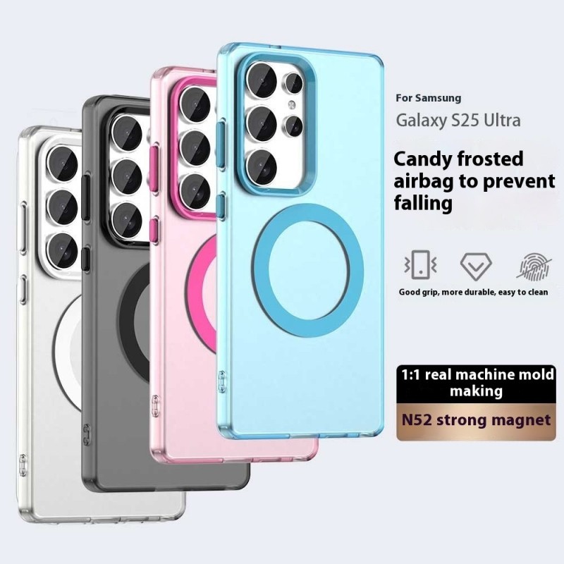 หรูหราลูกอมสีเคลือบโปร่งแสงกรณีโทรศัพท์แม่เหล็กสำหรับ S amsung S25 S24 S23อัลตร้าพลัส S23 S24 ffe ไร้สายชาร์จป้องกันการวางป้องกันสีเหลืองฮาร์ดปกหลัง