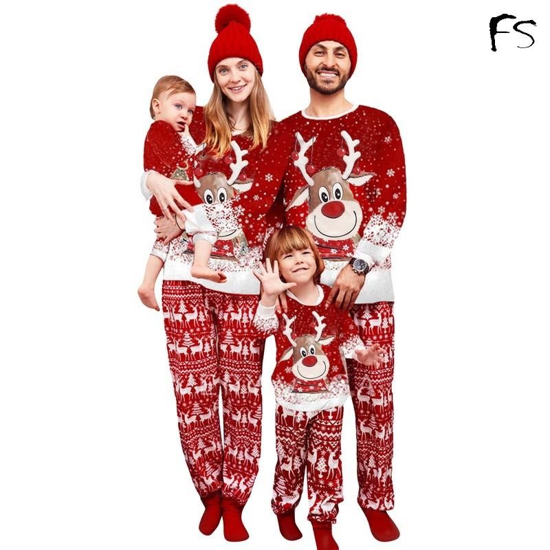 2024 คริสต์มาสจับคู่ชุดนอนครอบครัว Xmas Elk พิมพ์ Pjs ผู้ใหญ่เสื้อผ้าเด็กชุดชุดจั๊มสูทเด็ก