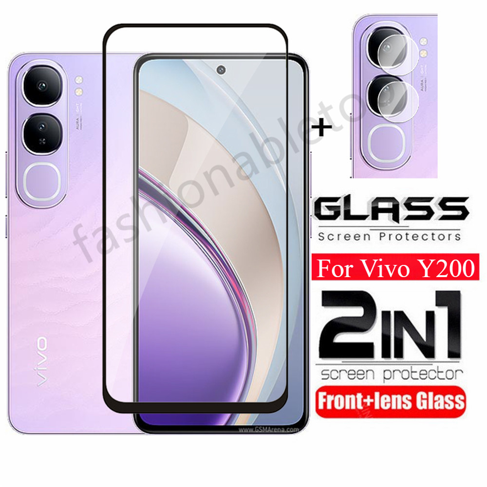 2 in 1 ป้องกันหน้าจอกระจกนิรภัยฟิล์มสําหรับVivo Y200 Y19s Y29 Y39 Y 200 Y 19s Y19 SY 29 VivoY200 VivoY19s VivoY29 VivoY39 กล้องกลับเลนส์ป้องกันคลุมทั้งหมดฟิล์มด้านหน้า