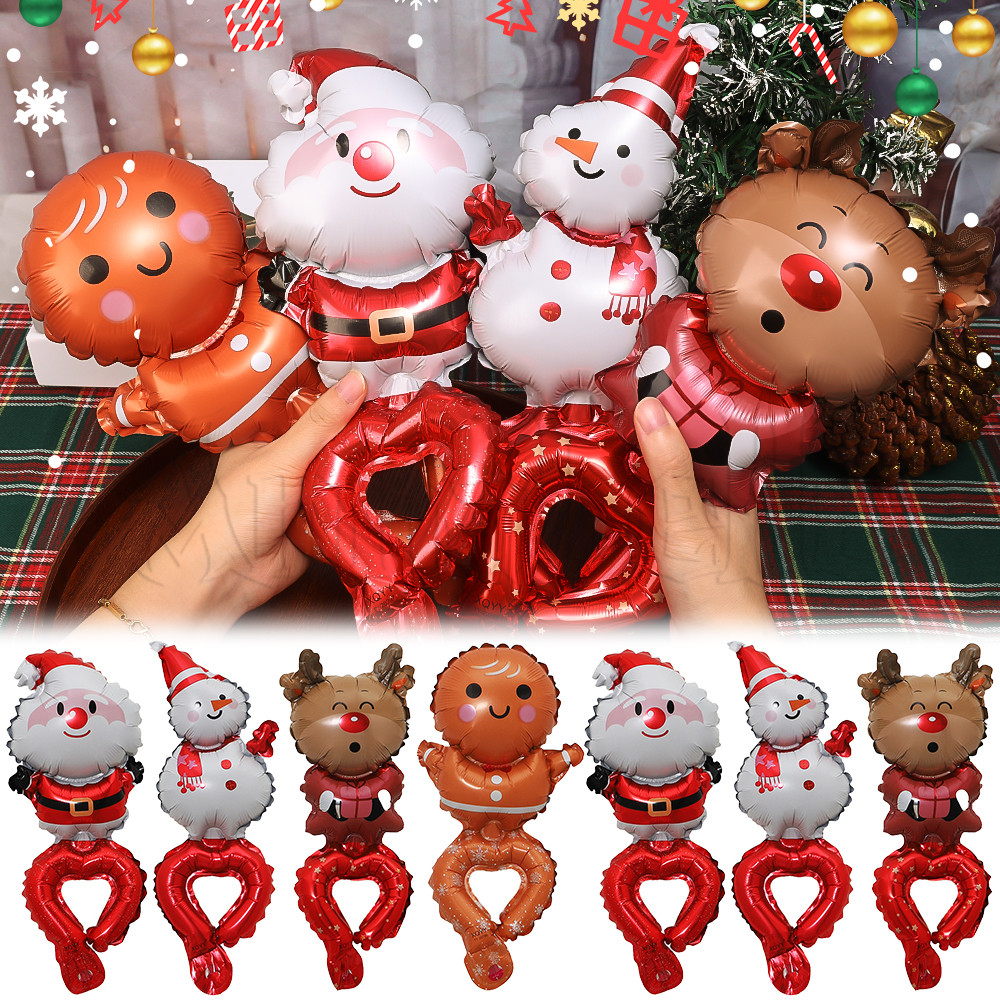 ลูกโป่งข้อมือคริสต์มาส 30 ชิ้น - ลูกโป่งอลูมิเนียมฟอยล์ - Santa Claus Snowman Gingerbread Man Elk บอลลูน - สร้อยข้อมือเป่าลมบอลลูน - ของเล่นเด็ก - อุปกรณ์ตกแต่งงานปาร์ตี้คริสต์มาส