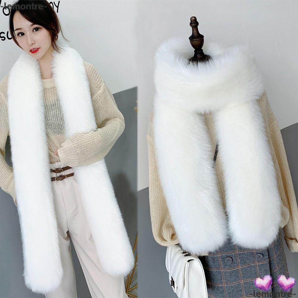 Lemontre Luxury Wraps ผ้าคลุมไหล่,กลางแจ้งหนาปุยปลอมขนสัตว์ยาวผ้าพันคอ,แฟชั่นขนสัตว์ตกแต่ง 180 ซม.สุภาพสตรีคออุ่น Muffler สําหรับผู้หญิงผู้ชาย