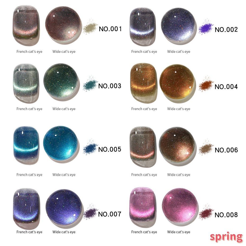 MISSCHEERING เจลทาเล็บ Cat Eye สีสันสดใส เจลทาเล็บกลิตเตอร์ 8 สี เจลทาเล็บแบบแช่ปิด UV LED เจลทาเล็บแบบแม่เหล็ก เจลทาเล็บแบบเจล (ฤดูใบไม้ผลิ)