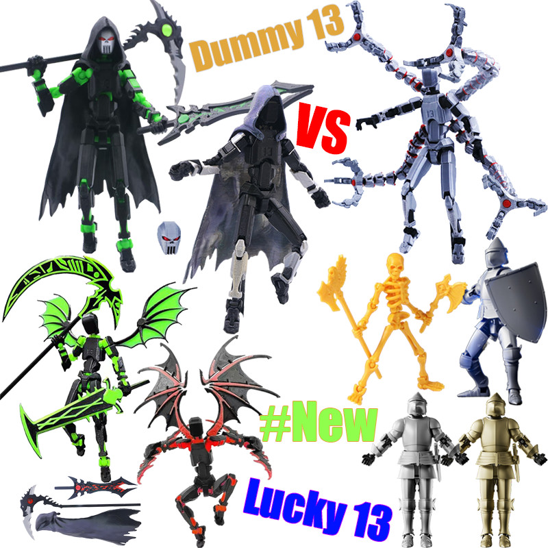 หุ่นยนต์ 13 ต่อสู้ใน Disorder การพิมพ์ 3D DIY Dummy Action Figure Lucky 13 Devil VS Skeleton Man VS Knight ชุดประกอบของเล่น