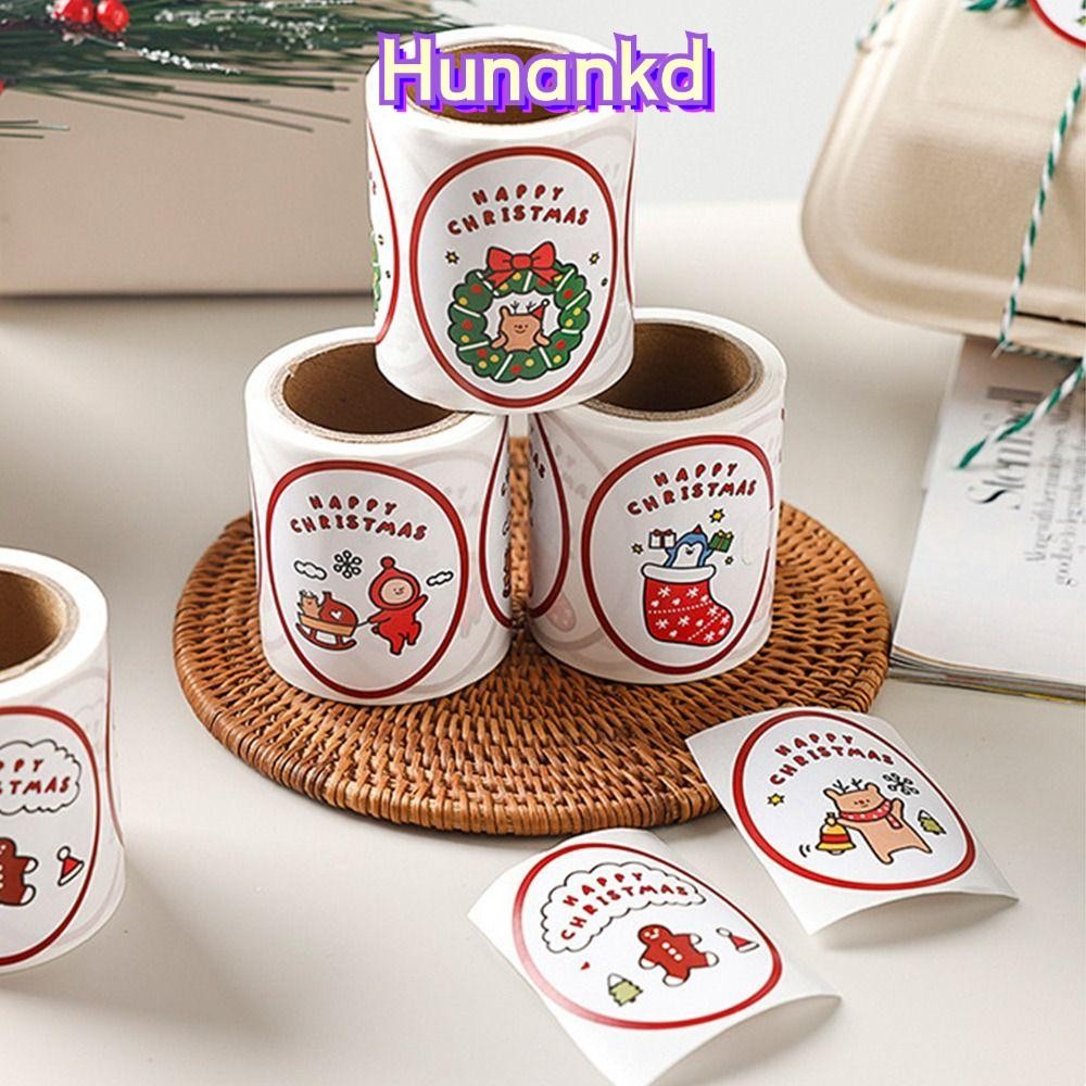 Huan 120 ชิ้น/ม้วนสติกเกอร์ Merry Christmas,การ์ตูนตกแต่งของขวัญตกแต่งป้าย,ร้อนวงรีใช้งานง่ายสะดวกสติกเกอร์การ์ตูนสําหรับปีการ์ดวันหยุด