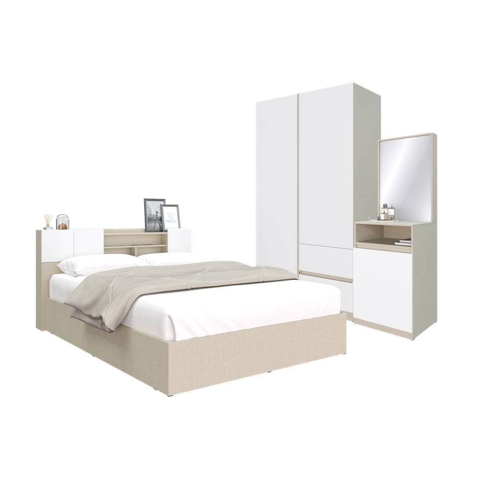 SB Design Square ชุดห้องนอน ขนาด 6 ฟุต รุ่น Hollyn สีผ้าครีมตัด ขาว  แบรนด์ KONCEPT FURNITURE