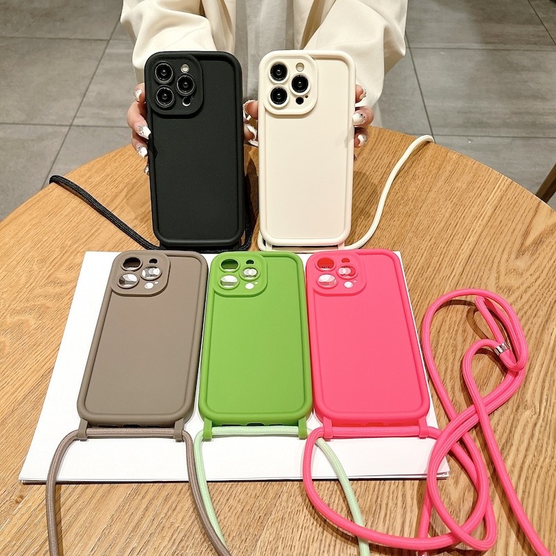 เคสโทรศัพท์สําหรับiPhone 17 Air 16 15 11 12 13 14 Pro Max 15 Plus Crossbodyปรับเชือกเส้นเล็กสายคล้องเชือกCandyสีปก