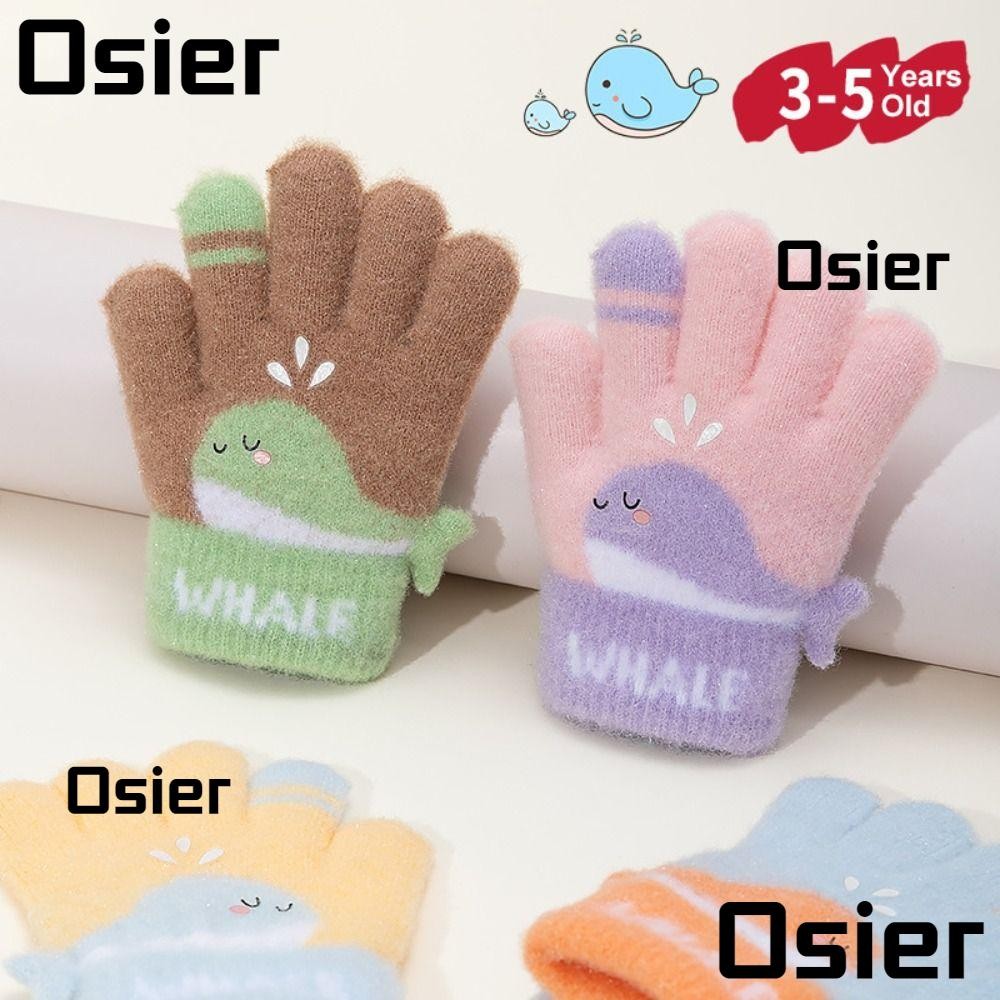 โอเซอร์1 ถุงมือถักฤดูหนาว,ตุ๊กตาอบอุ่น3-6ปีถุงมือห้านิ้ว,การ์ตูนน่ารักปลาวาฬน่ารักยืดหยุ่นเด็กถุงมือกลางแจ้ง
