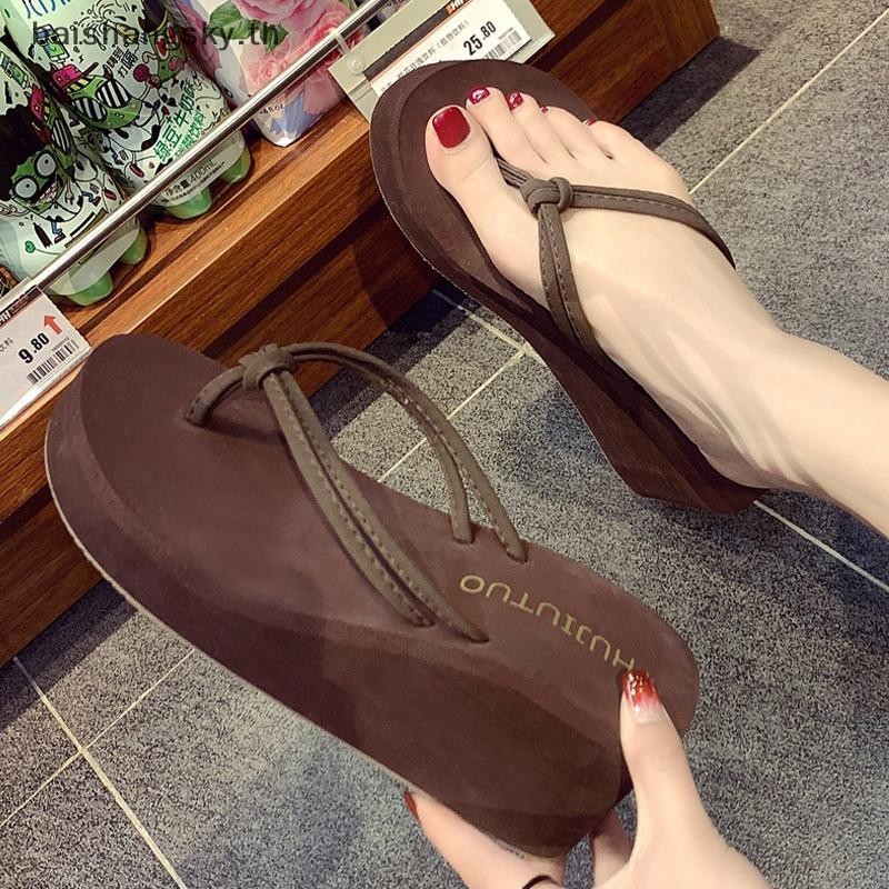 Byth Flip-Flopsสําหรับผู้หญิงฤดูร้อนแฟชั่นลําลองสวมใส่ด้านนอกรองเท้าส้นสูงFlip-flops Insอินเทรนด์ลื่นส้นลาดรองเท้าแตะชายหาดริมทะเลสําหรับผู้หญิงbyth