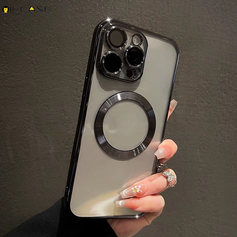 สําหรับ Xiaomi Poco X6 X5 X4 X3 F6 F5 F2 Pro Neo GT NFC X2 F4 F3 เคสโทรศัพท์แม่เหล็กดึงดูดแหวนสีดําเงินชุบเงา Shining โปร่งใสนุ่มปลอกกรณีปกหลัง