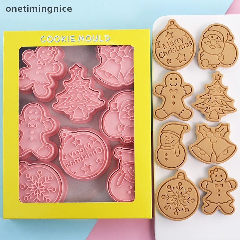 Onetimingnice 8 ชิ้น 3D คริสต์มาสเครื่องตัดคุกกี้บิสกิตแม่พิมพ์คุกกี้ Mould แสตมป์เครื่องมืออบ Onetimingnice