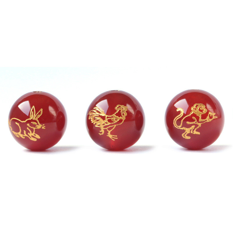 ธรรมชาติสีดำสีแดงอาเกตชุบปิดทองใหม่สิบสองราศีเมฆมงคล12ราศีอุปกรณ์ลูกปัดกระจายขายส่ง8-14mm