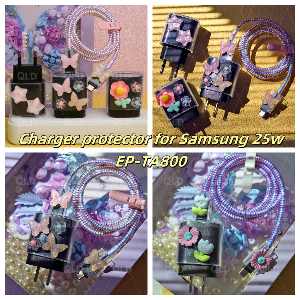 Charger case สําหรับ Samsung 25W charger เคสป้องกันใช้ได้กับEP- TA800 Galaxy S23/S22 Ultra สายเคเบิลข้อมูลหัวกัด protector Shell