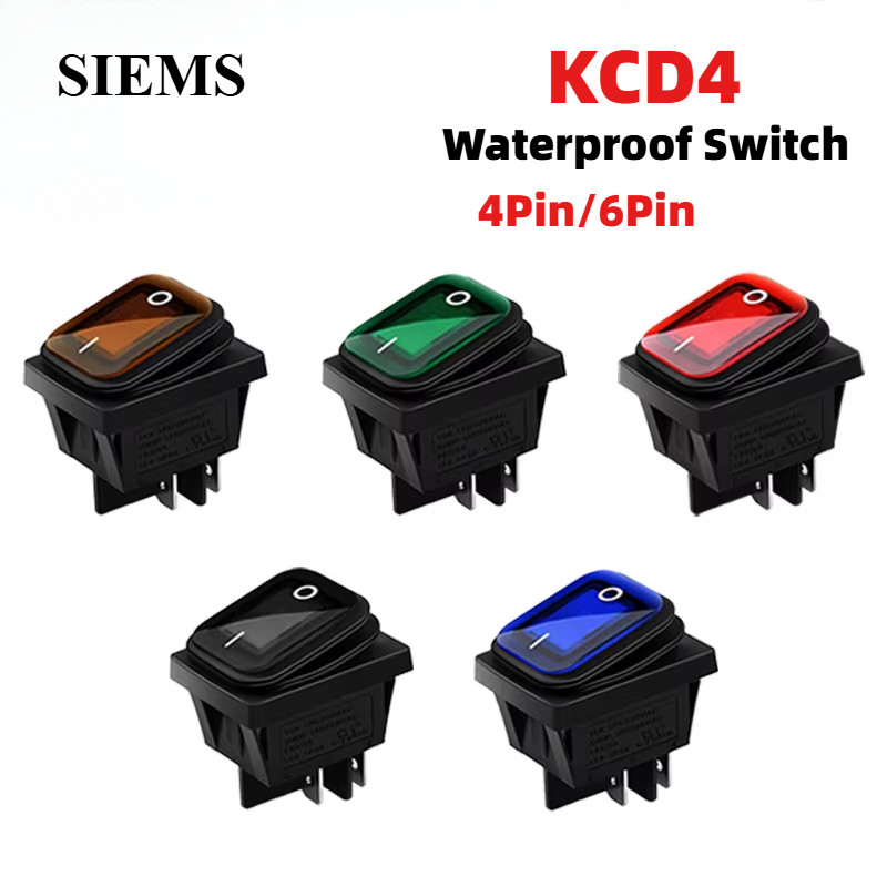 KCD4 สวิทช์ Heavy Duty 30A 250VAC Rocker Push สวิทช์ปิดผนึกกันน้ํา IP65 LED Silver contact สวิทช์กันน้ํา 4pin 6pin