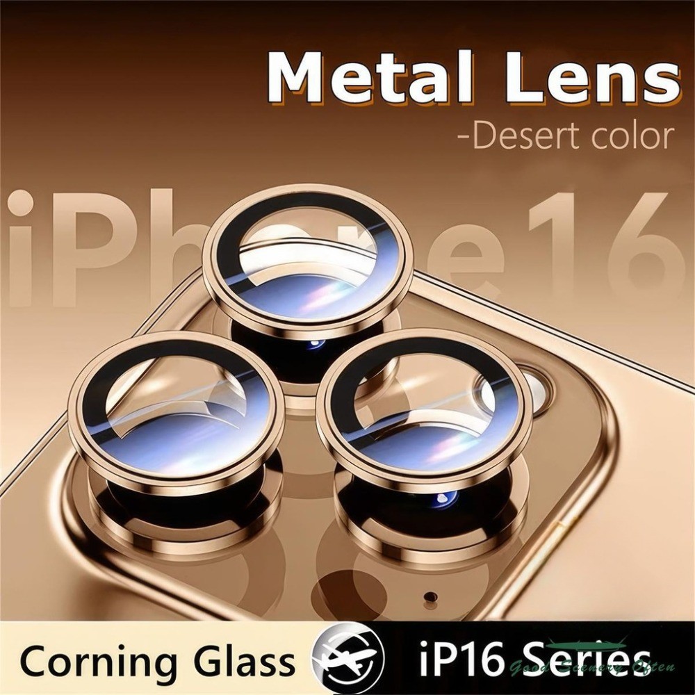 Desert Titanium Gold HDเลนส์กระจกนิรภัยสําหรับiPhone 16 15 14 13 12 11 Pro Max 16 Plus 13 12 Mini One-คลิกติดตั้งโลหะคลุมทั้งหมดกล้องAnti Scratchป้องกันฟิล์ม