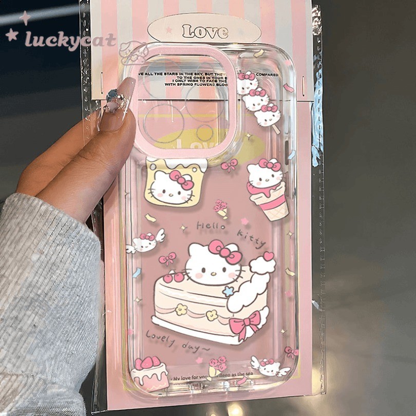 Iphone 16 15 14 13 12 11 Pro Max X XR XS Max 7 8 Plus SE2020 เคสโทรศัพท์น่ารัก KT แมวเค้กวันเกิดปกอ่อนใส