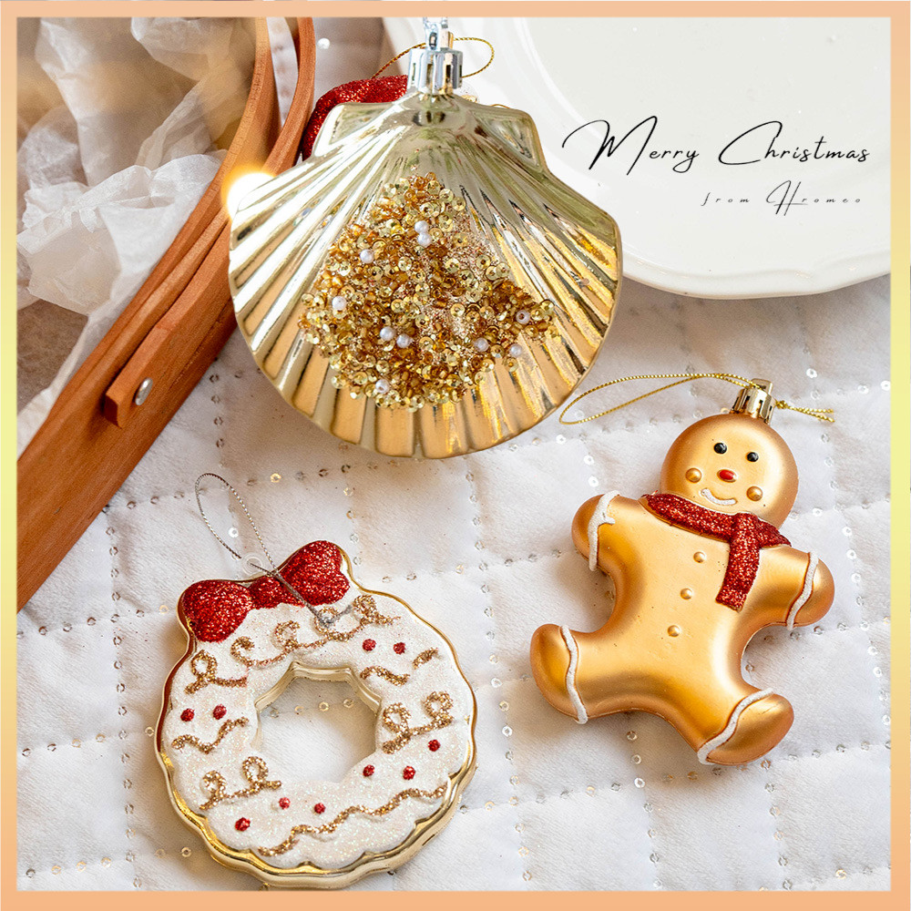 Creative Christmas พลาสติกขนมปังขิงผู้ชายพวงหรีด Shell Donut Cone จี้สําหรับตกแต่งต้นคริสต์มาส