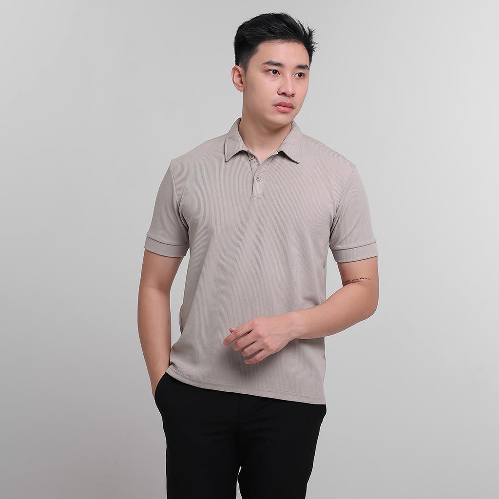 Lifesky Cavi เสื้อโปโลถัก Slim Fit ปุ่มคอปกผู้ชายสบายๆอย่างเป็นทางการ - สีกากี