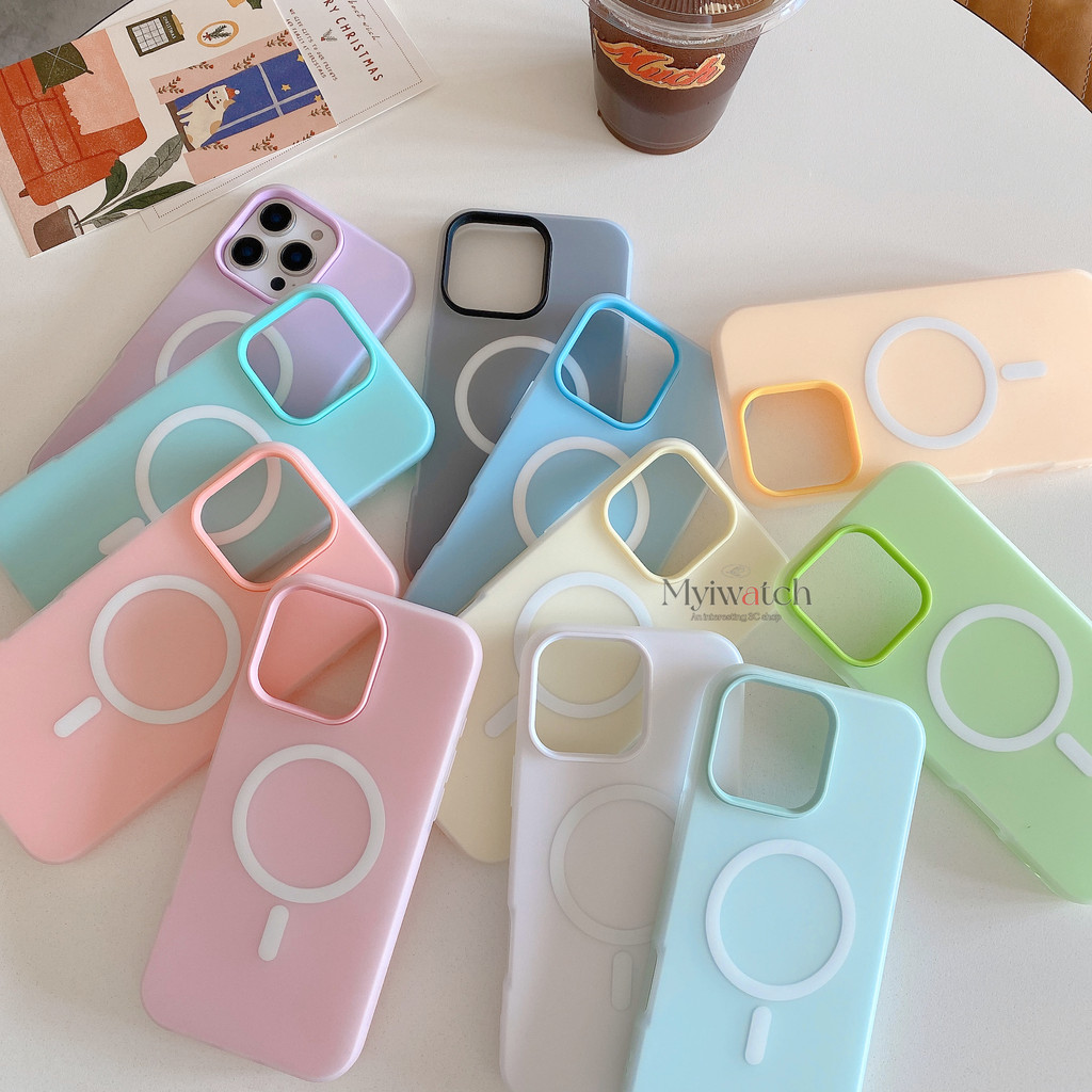Candy Jelly สี Soft Case สําหรับ iPhone 16 15 14 13 12 11 Pro Max 16 Plus การออกแบบแม่เหล็กที่เรียบง่ายครอบคลุมเต็มรูปแบบ Anti Falling Cover