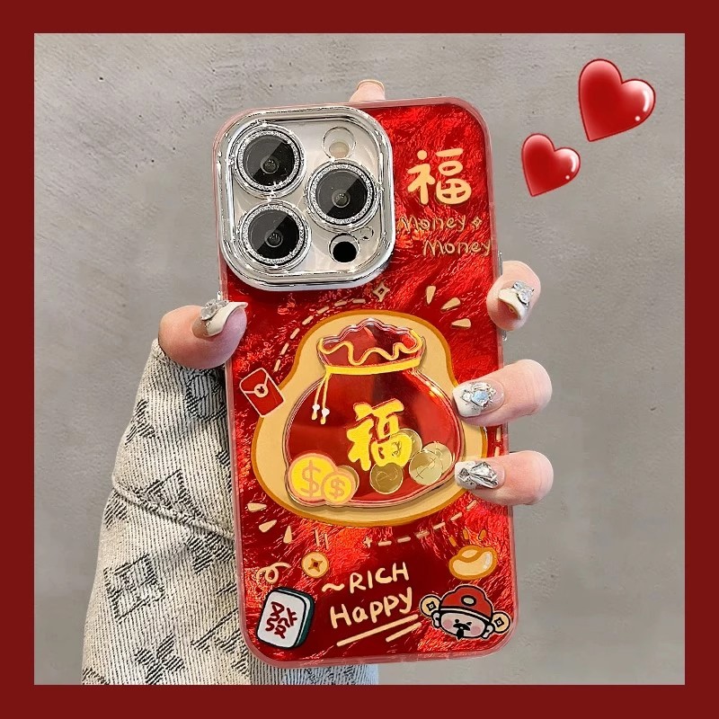 Gold Coin Lucky Bag เหมาะสําหรับ Apple 16promax เคสโทรศัพท์ iPhone15 ใหม่ Huawei mate60pro Glacier รูปแบบ pura70 Creative OPPOReno12 พรีเมี่ยม vivos19/Glory 200