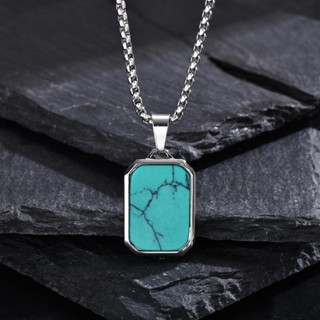 VNOX วีน็อกซ์ สร้อยคอจี้เทอร์ควอยซ์สําหรับผู้ชาย,สร้อยคอลําล…