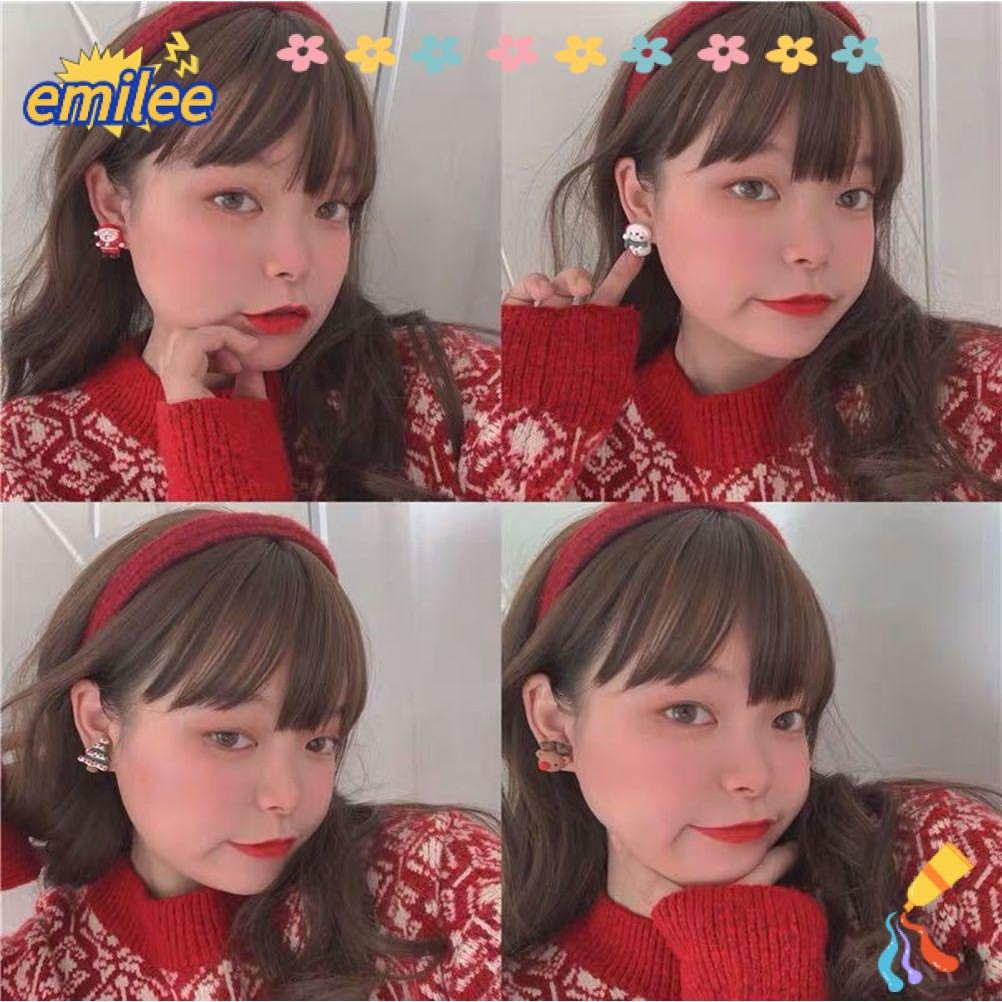 Emilee ต่างหูคริสต์มาสเรซิ่นไม่มี Pierced Elk คลิปหูน่ารัก
