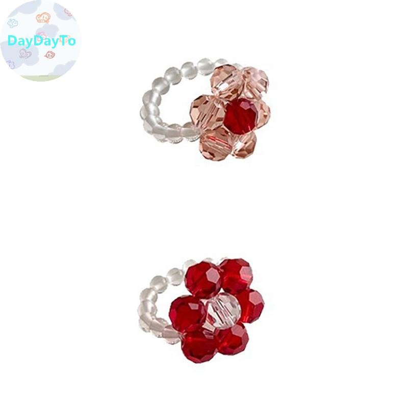Daydayto Vintage คริสตัลลูกปัดดอกไม้แหวนลูกปัด Handmade ทอดอกไม้แหวนผู้หญิง Bohemian เครื่องประดับสาวของขวัญ TH - รูปที่ 3