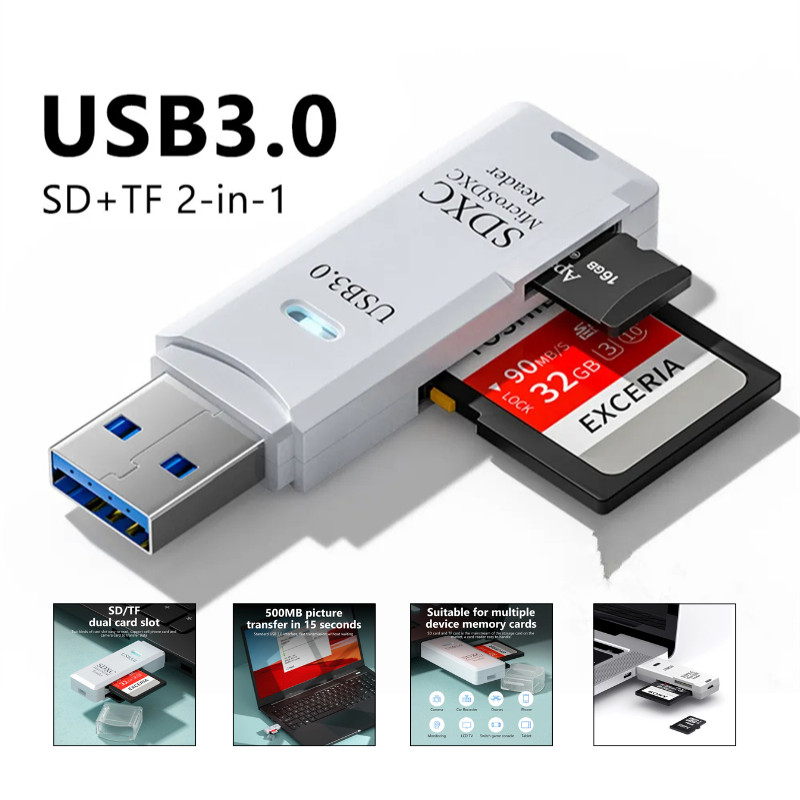 2 in 1 usb 3.0 card Reader Micro sd card Reader อะแดปเตอร์ usb ความเร็วสูง Cardreader TF การ์ดหน่วยความจําสําหรับ PC แล็ปท็อปอุปกรณ์เสริม