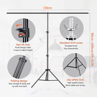 150*200cm ขาตั้งฉากตัว T โครงฉากสตูดิโอ Photography Background Backdrop Stand with Clips & Carrying Bag
