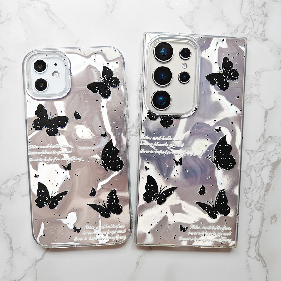เคส Infinix HOT 50 50i 30 40 30i 12i SMART 5 6 7 9 8 plus NOTE 30 ZERO 40 PRO POP 7 8 4G 5G ปลอกน่ารักผีเสื้อสีดำหรูหรา ripple Case