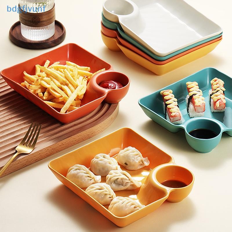 Bdgf พลาสติก Dumpling แผ่นซอสช่อง Square Snack Cookie Platter ถาดอาหารจานบนโต๊ะอาหารจานครัว TH