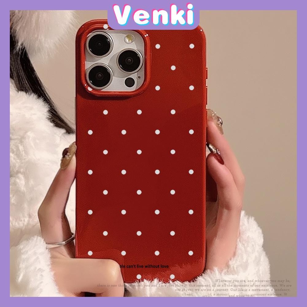 Venki - เคส iPhone 16 Pro max สีแดง เคส TPU นิ่มเงา กันกระแทก ป้องกันกล้อง ลายจุดสีขาว Compatible With iPhone15 14 13 12 Pro Max 11 XR XS Max 7 8Plus