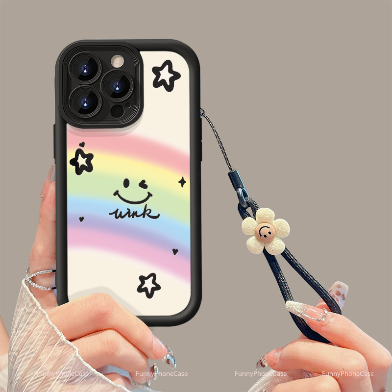 การ์ตูนรุ้งเข้ากันได้กับ iPhone 15 14 13 12 11 Pro Max X smax X s XR X 7 8 Plus น่ารักด้วยเชือกคล้อง XPJGS094+GSD