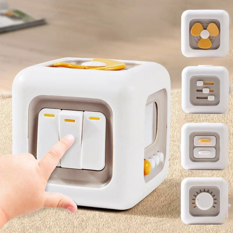6 in 1 Montessori Cube Toys Sensory Busy Board Baby Practice Skills Drawer Cube Fidget Educational T