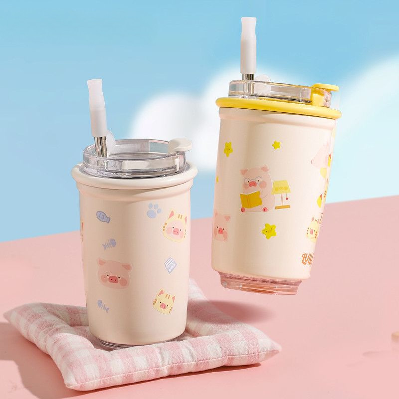 ใหม่ Lulu ถ้วยเก็บความร้อนสำหรับผู้หญิงแก้วกาแฟมูลค่าสูง2024ใหม่พร้อมหลอดแบบพกพาพร้อมถ้วยความจุขนาดใหญ่