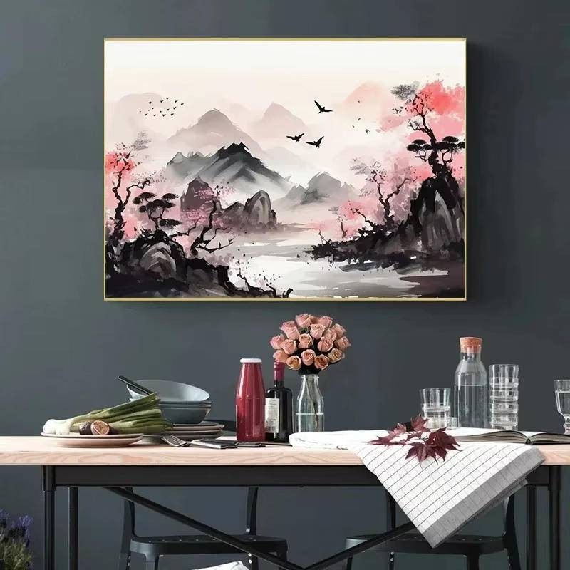 ภูมิทัศน์จีนนกป่าภูเขาแม่น้ําก้อยปลาคาร์พปลาหมึกศิลปะผ้าใบโปสเตอร์ผ้าใบจิตรกรรมผนังศิลปะพิมพ์ภาพ - รูปที่ 2