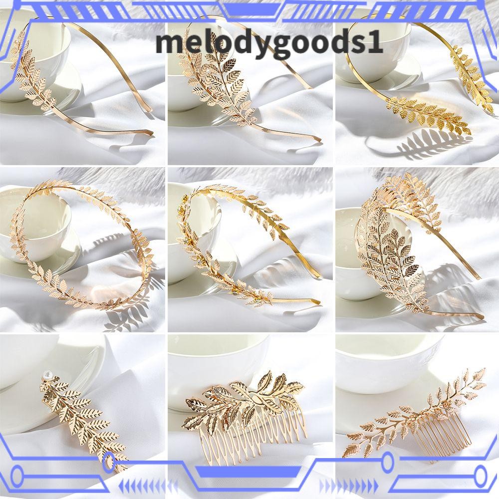 Melodygoods1 ใบไม้ผมวง Headwear Golden Tiara งานแต่งงานผมมงกุฎ