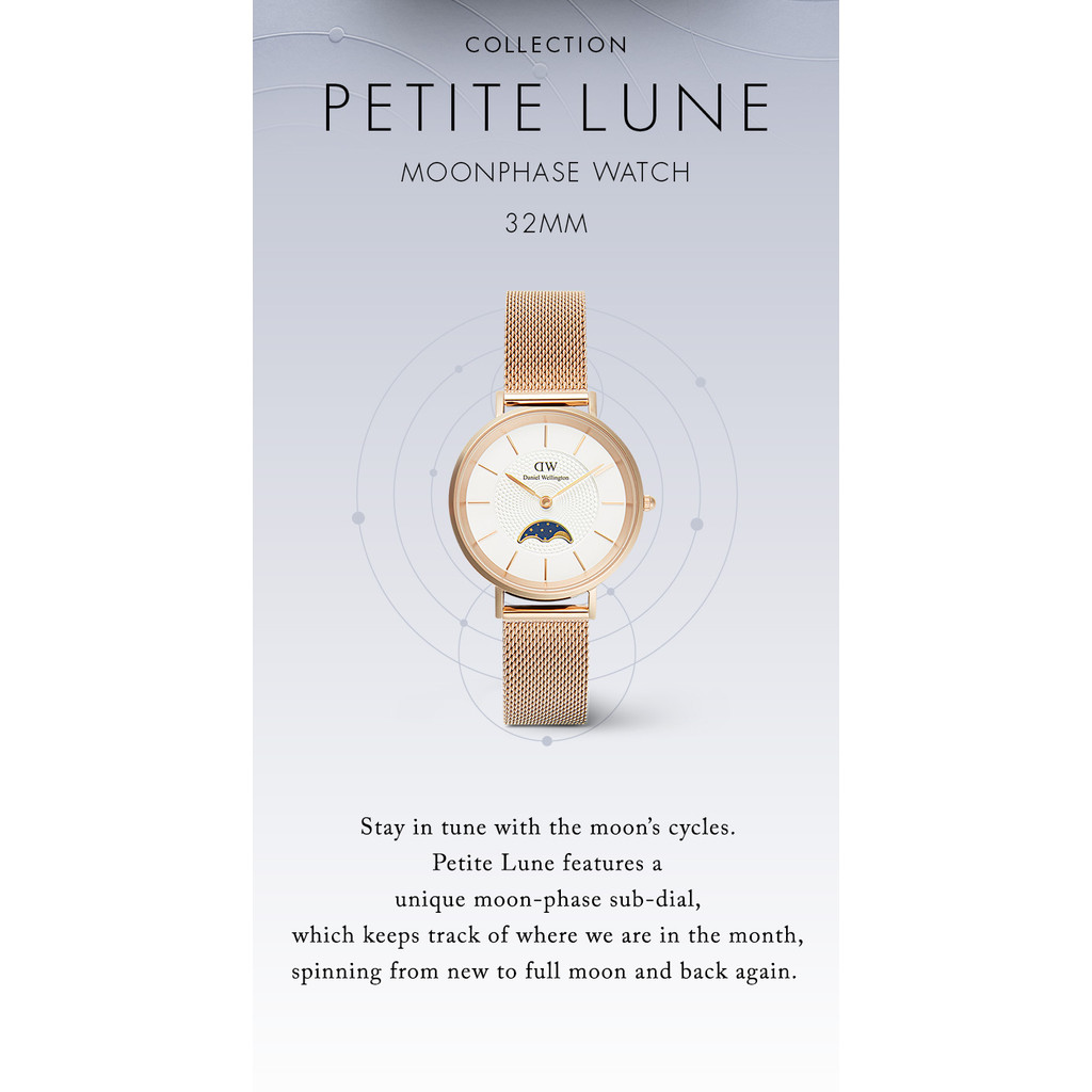 Daniel Wellington นาฬิกาข้อมือ Petite Lune 32mm Sterling Silver White - Moonphase Dial