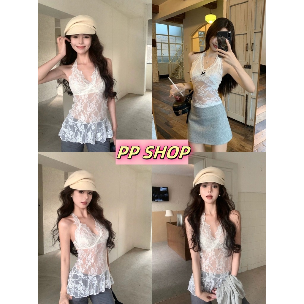 PP Shop​ พร้อมส่ง เสื้อสายเดี่ยวเซ็กซี่แต่งลูกไม้เสื้อแขนกุดใส่สบายเข้ารูปคอวีสำหรับผู้หญิง ทรงสวย เปิดไหล่#M0559/M0771