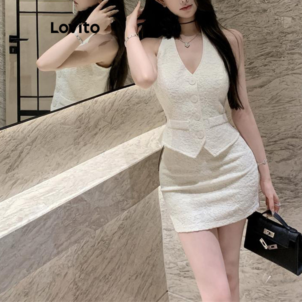 Lovito เสื้อแจ็คเก็ตธรรมดาหรือกระโปรงสำหรับผู้หญิง LNA69209