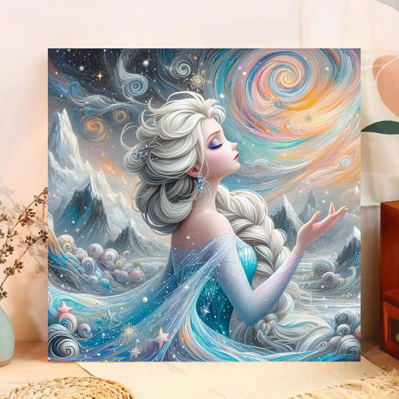 Hamlet️40*40การ์ตูนdisney Elsa/Cinderella Princess DIYภาพสีน้ํามันดิจิตอล/มือวาด/ภาพวาดตกแต่งห้องนอน