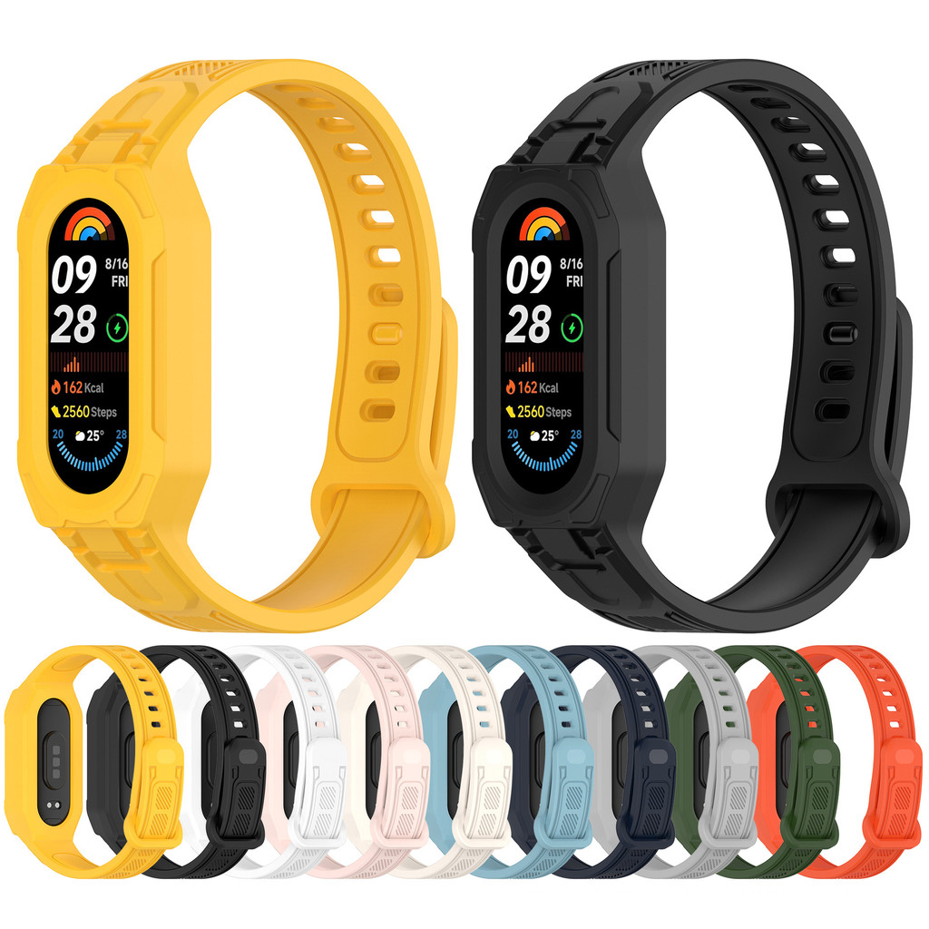 สายซิลิโคนสําหรับ Xiaomi Mi Band 10 9 8 7 6 5 กรณี Smartwatch เปลี่ยน WatchBand TPU แบบบูรณาการ Anti-Drop สายรัดข้อมือ