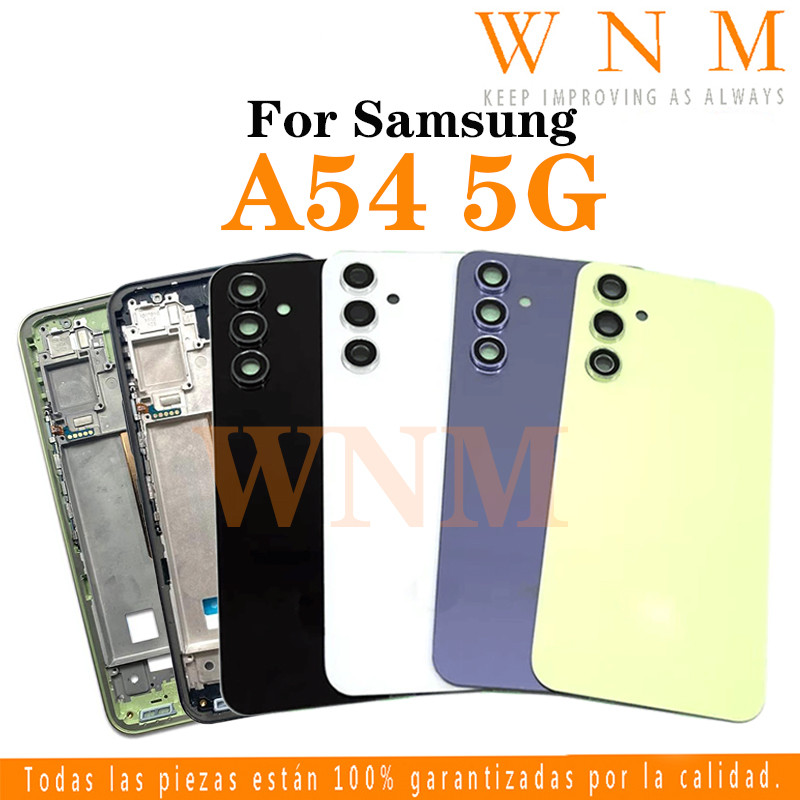 สําหรับ Samsung Galaxy A54 5G A546 SM-A546B LCD กรอบด้านหน้า Bezel ฝาหลังแบตเตอรี่ + กรอบกลาง + อะไหล่กรอบกล้องด้านหลังกรณีที่อยู่อาศัยศูนย์แชสซี + ปุ่ม