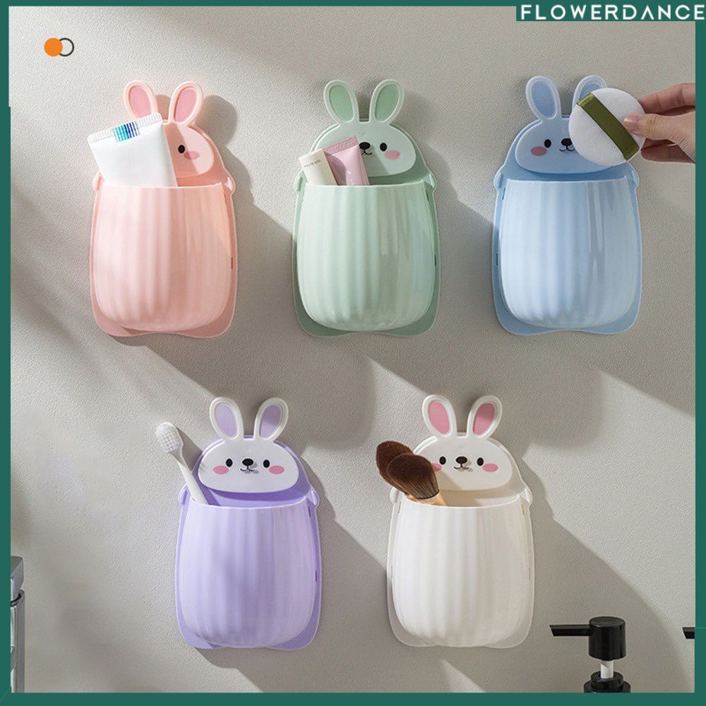 ชั้นวางแปรงแต่งหน้ากระต่ายน่ารักพร้อมที่เจาะและที่ใส่แปรงสีฟันติดผนังในห้องน้ำ จัดส่งรวดเร็ว
