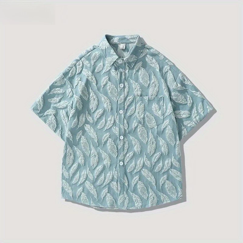 ชุดเสื้อแขนสั้นลายใบไม้ผู้ชาย สไตล์ลำลองลายดอกไม้ thumbnail 5