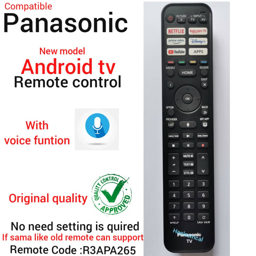 (VOICE) รีโมทคอนโทรล Android TV Panasonic R3PA265 / TX-42LZ1500E / TX-42LZ800E / TX-42LZ980E